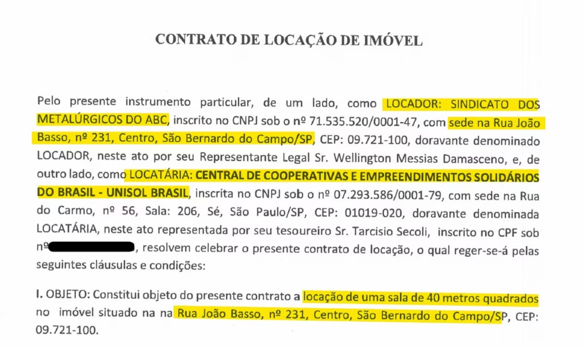 ONG Unisol tem dirigente em comum com Sindicato dos Metalúrgicos do ABC e aluga sala na sede da representação dos trabalhadores, em São Bernardo Foto: Reprodução/Estadão